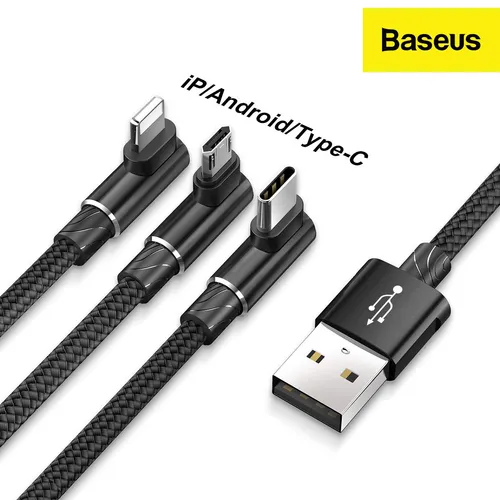 BASEUS MVP Cable 3 In 1 USB Output For iPhone + Type-C + Micro 3.5A Max 1.2M CAMLT-WZ01
