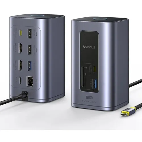 Baseus NU1 Air Spacemate 12-in-1 USB-C to 2*HDMI 4K@60Hz + 2*USB-C (10Gbps) + 2*USB-A (5Gbps) + 2*USB-A (480Mbps) + 1*RJ45+SD/TF 3.0 + 1*USB-C (PD) Docking Station