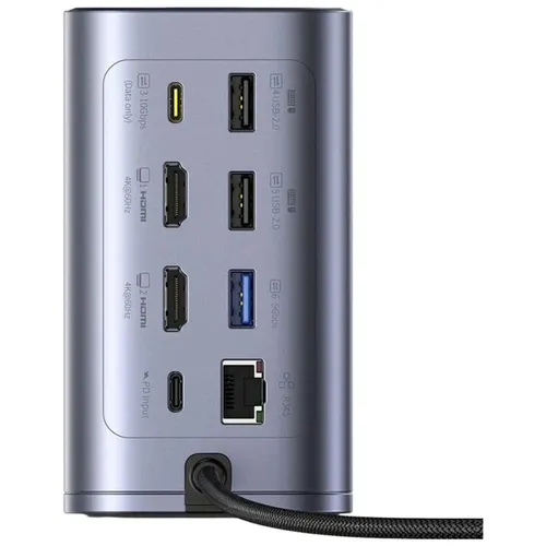 Baseus NU1 Air Spacemate 12-in-1 USB-C to 2*HDMI 4K@60Hz + 2*USB-C (10Gbps) + 2*USB-A (5Gbps) + 2*USB-A (480Mbps) + 1*RJ45+SD/TF 3.0 + 1*USB-C (PD) Docking Station