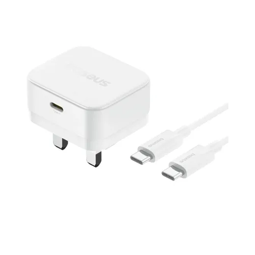 Baseus Palm 20W USB-C UK 3 Pin Fast Charger with Type-C to Type-C Cable