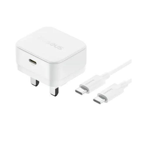 Baseus Palm 20W USB-C UK 3 Pin Fast Charger with Type-C to Type-C Cable