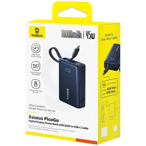 Baseus PicoGo 45W 10000mAh Digital Display Power Bank with Built In USB-C Cable