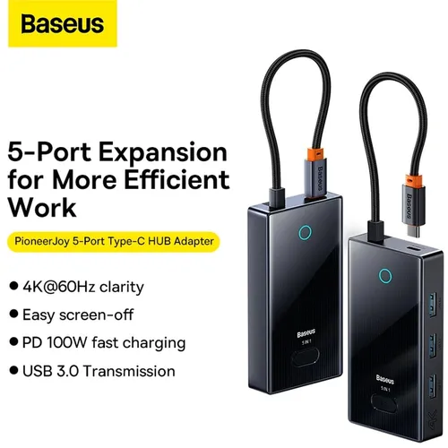 Baseus PioneerJoy 5-Port Type-C to HDMI 4K@60Hz*1+USB3.0*3+PD*1 Hub Adapter
