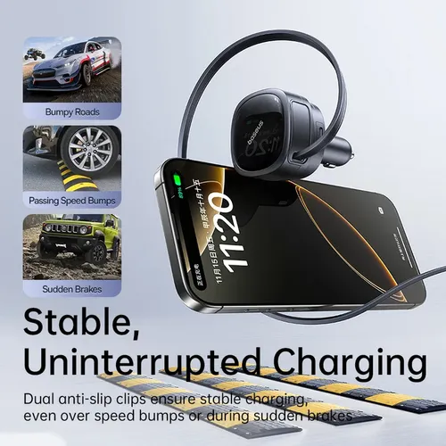 Baseus PrimeTrip VR1 60W Car Charger with Retractable  (U+C)+Type-C Cable
