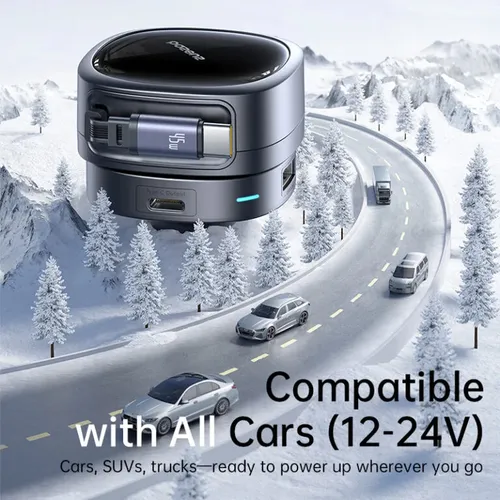 Baseus PrimeTrip VR1 60W Car Charger with Retractable  (U+C)+Type-C Cable