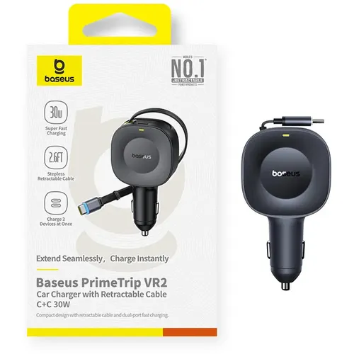 Baseus PrimeTrip VR2 30W Car Charger with Retractable Cable