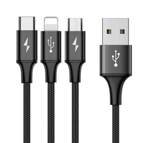 BASEUS Rapid Series 3 In 1 Cable USB To iPhone + Type-C + Micro 3A 1.2M CAMLT-SU01