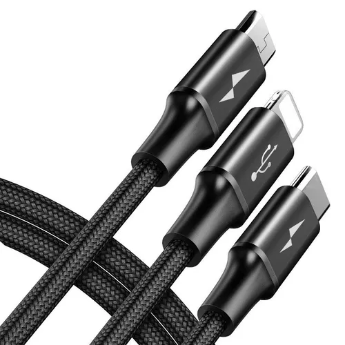 BASEUS Rapid Series 3 In 1 Cable USB To iPhone + Type-C + Micro 3A 1.2M CAMLT-SU01