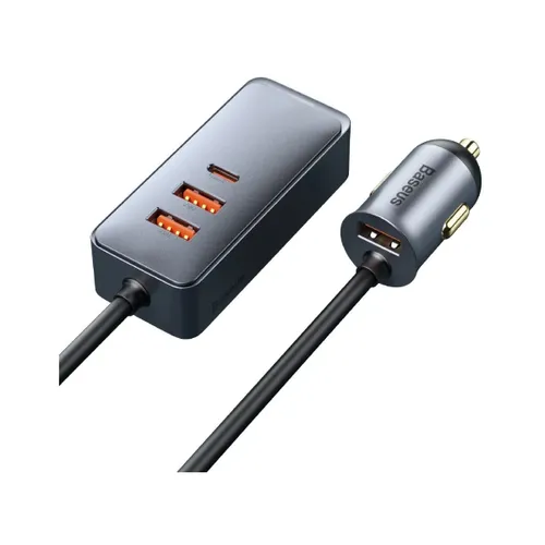 Baseus Share Together car charger with extension cord, 3x USB, USB-C, 120W (gray) CCBT-B0G
