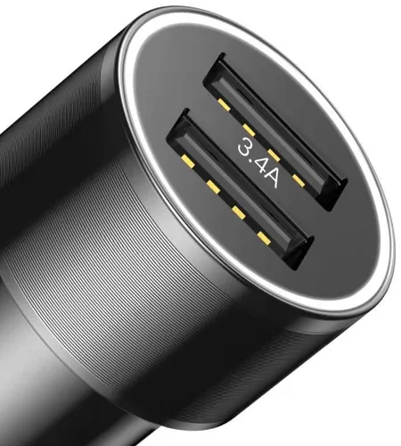 BASEUS Small Screw 3.4A Dual-USB IP Car Charging Set Black TZXLD-A01