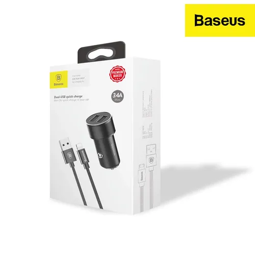BASEUS Small Screw 3.4A Dual-USB IP Car Charging Set Black TZXLD-A01