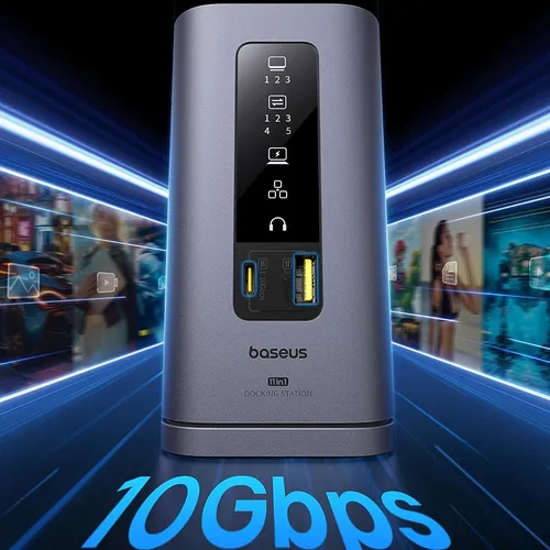 Baseus Spacemate Series 11-in-1 HDMI:4K*3 + USB-A 3.2*2 + USB-C 3.2*1 + USB-A 2.0*2 + RJ45 Ethernet*1 + 3.5mm AUX*1 Docking Station for Mac