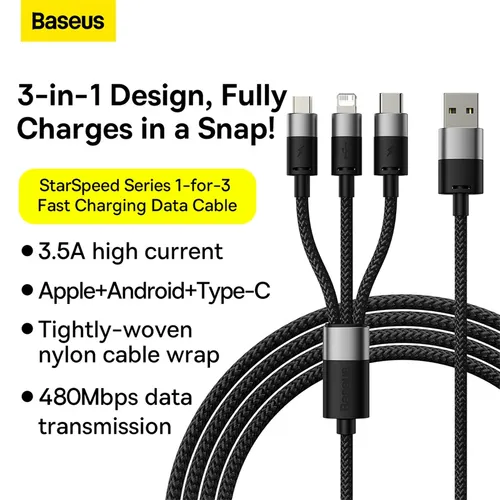 Baseus StarSpeed 1-for-3 Fast Charging 3-in-1 USB to Micro + Type-C + Lightning Cable