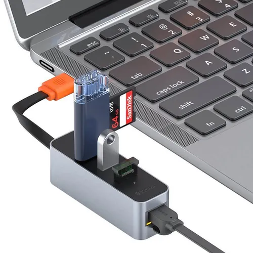 Baseus Steel Cannon Series USB-A to USB3.0*3 + RJ45 Hub Adapter