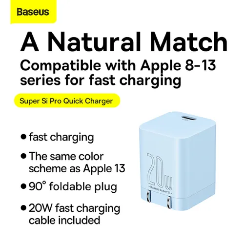 Baseus Super Si 1C 20W CN Quick Charger with Type-C to Lightning Cable
