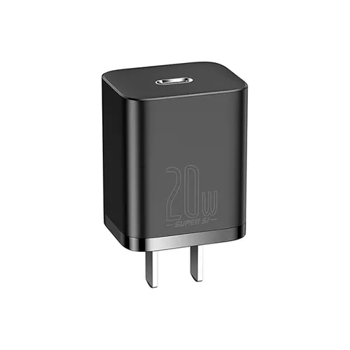 BASEUS Super Si Quick Charger 1C 20W CN Sets Black (With Baseus Simple Wisdom Data Cable Type-C To iP 1M Black) TZCCSUP-A01