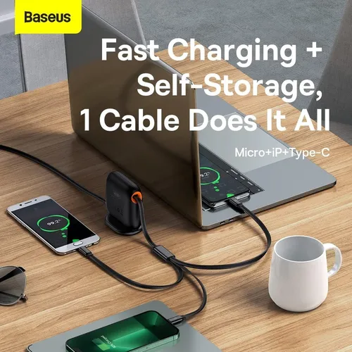 Baseus Traction 100W Retractable 3-in-1 Cable 1.7M Desktop Organizer