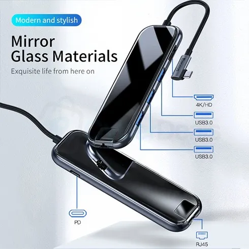 Baseus UCN3275 Mirror Series USB Type-C to USB 3.0*3+HDMI+RJ45+PD Hub Adapter