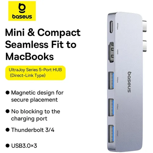 Baseus UltraJoy Series 5-Port Dual Type-C to Type-C 40Gbps*1+HDMI 4K@30Hz*1+USB3.0*3 Hub Adapter