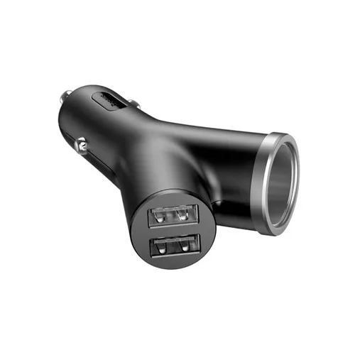 Baseus Y Type Car Charger with 2x USB and Extended Cigarette Lighter Port 3.4A black CCALL YX01
