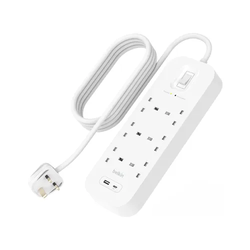 Belkin Connect Surge Protector with 6 AC Outlets + 1 USB-A + 1 USB-C PD Extension Power Cord
