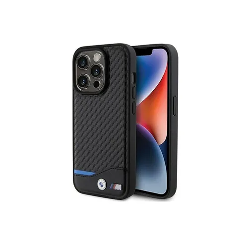 BMW Leather Tricolor Black Carbon Case For iPhone 15 Pro