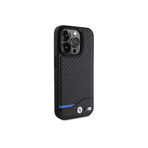 BMW Leather Tricolor Black Carbon Case For iPhone 15 Pro