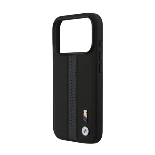 BMW Magsafe PU Perforated Stripes Leather Case for iPhone 17 Pro / 17 Pro Max - Black/Blue