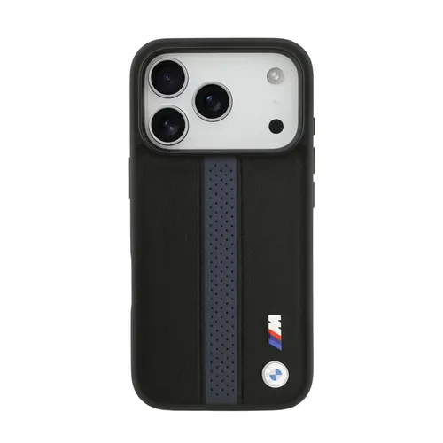 BMW Magsafe PU Perforated Stripes Leather Case for iPhone 17 Pro / 17 Pro Max - Black/Blue