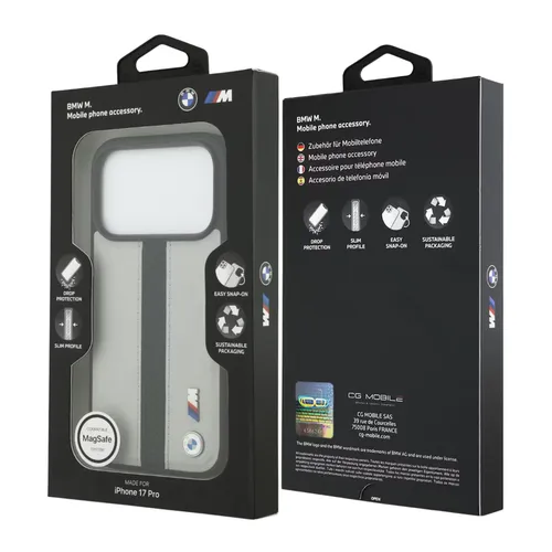 BMW Magsafe PU Perforated Stripes Leather Case for iPhone 17 Pro / 17 Pro Max - Grey/Black