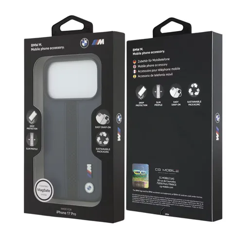 BMW Magsafe PU Perforated Stripes Leather Case for iPhone 17 Pro / 17 Pro Max - Navy/Black