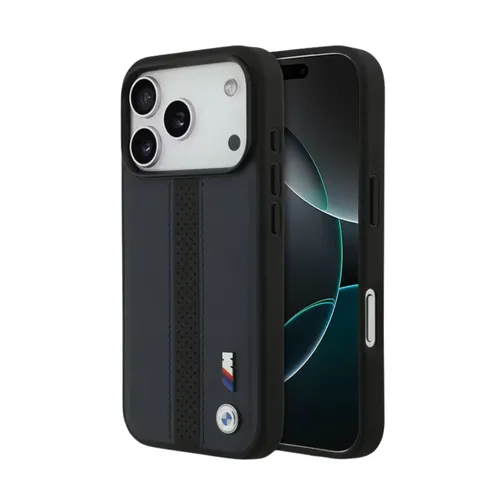 BMW Magsafe PU Perforated Stripes Leather Case for iPhone 17 Pro / 17 Pro Max - Navy/Black