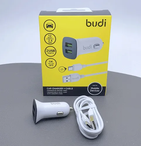 Budi CC631TW 12W Dual USB Car Charger with USB to Type C Cable