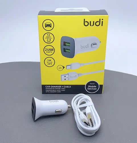 Budi CC631TW 12W Dual USB Car Charger with USB to Type C Cable