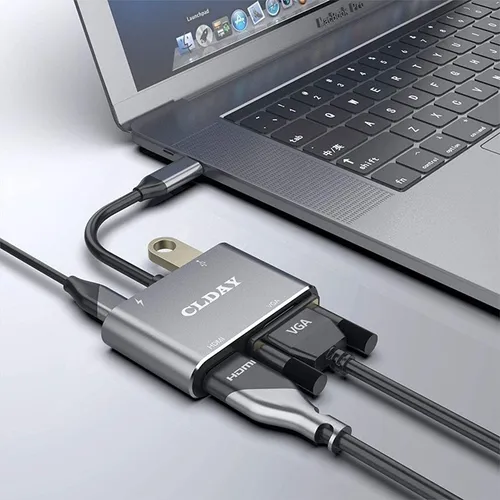 CLDAY Type-C to 4K HDMI + VGA + USB 3.0 + Type-C PD Hub Adapter