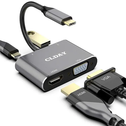 CLDAY Type-C to 4K HDMI + VGA + USB 3.0 + Type-C PD Hub Adapter