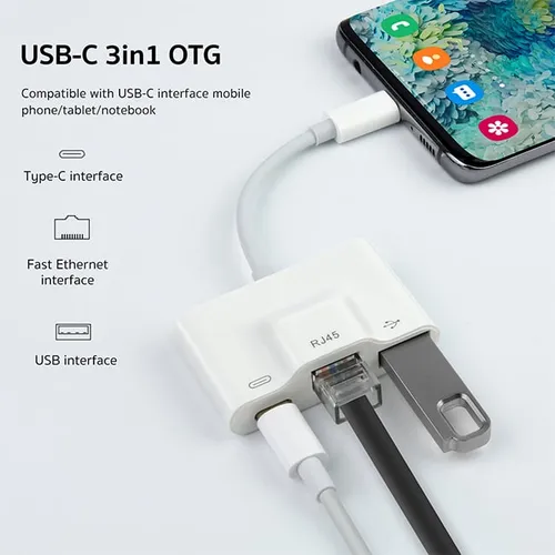 COTEetCI 33014 USB-C to USB-C + RJ45 Ethernet + USB Adapter