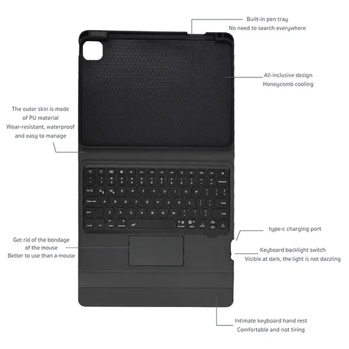 COTEetCI 61012 Slim Pro Backlit Bluetooth Keyboard Case with Touchpad for iPad 7th Gen 10.2-inch