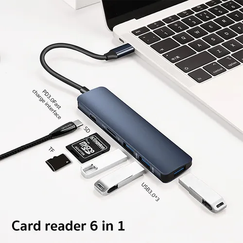 COTEetCi MB1084 TF/SD Reader 6-in-1 Type-C Adapter