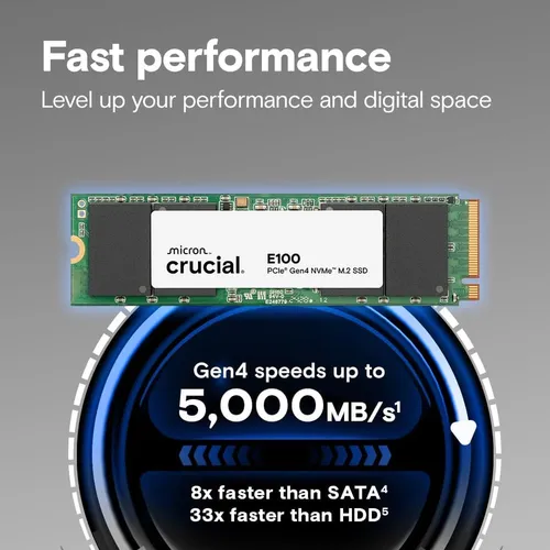 Crucial E100 480GB PCIe Gen4 X4 M.2 NVMe SSD