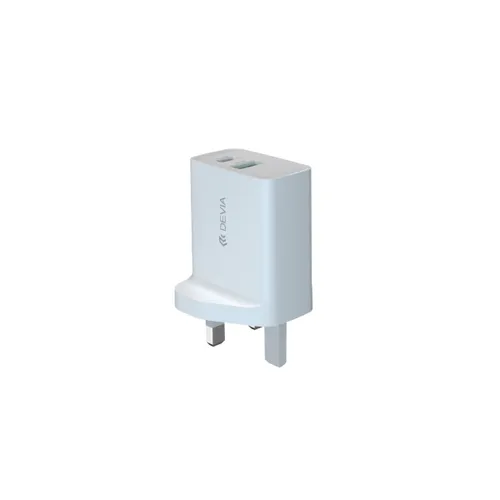 Devia 20W Smart Series UK 3 Pin PD + QC Quick Charger White RLC-510