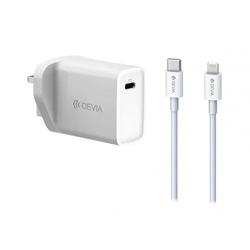 Devia 20W Smart Series UK 3 Pin PD Quick Charger With Type-C to Lighting Cable