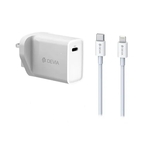 Devia 20W Smart Series UK 3 Pin PD Quick Charger With Type-C to Lighting Cable