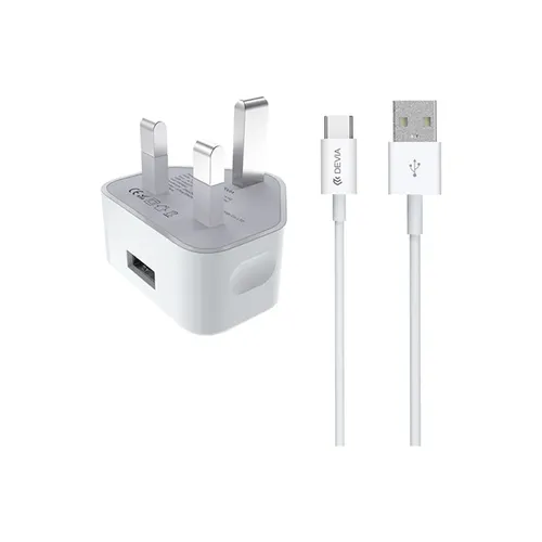 Devia Smart UK 3 Pin Charger Set with USB Type-C Cable
