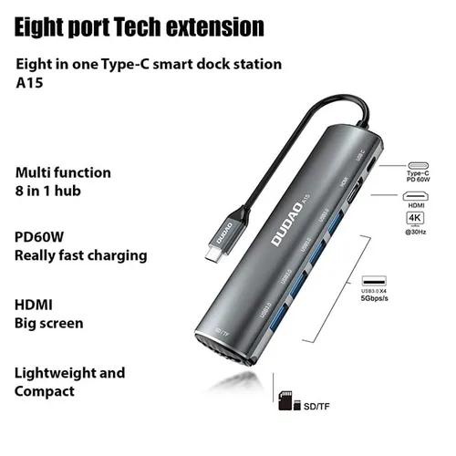 DUDAO A15 8-in-1 Type-C Multifunctional Hub