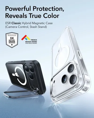 ESR Classic Hybrid Clear Black MagSafe Case with Stash Stand for iPhone 17 Series
