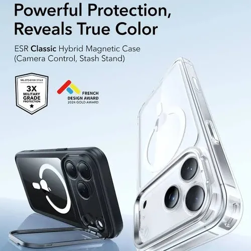ESR Classic Hybrid Clear Black MagSafe Case with Stash Stand for iPhone 17 Series