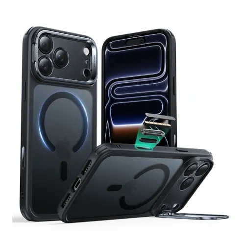 ESR Classic Hybrid Frosted Black MagSafe Case with Stash Stand for iPhone 17 Series