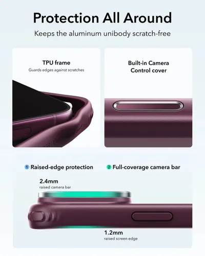 ESR Classic Hybrid Frosted Deep Burgundy MagSafe Case with Flex Stand for iPhone 18 Pro / 17 Pro Series