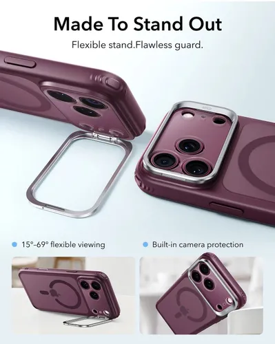 ESR Classic Hybrid Frosted Deep Burgundy MagSafe Case with Flex Stand for iPhone 18 Pro / 17 Pro Series
